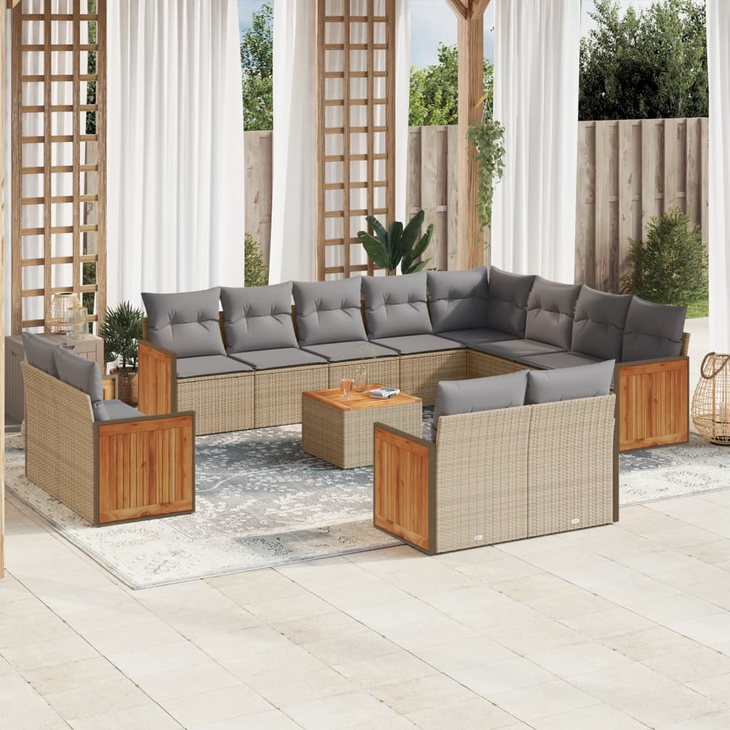 Salon de jardin avec coussins 13 pcs beige résine tressée