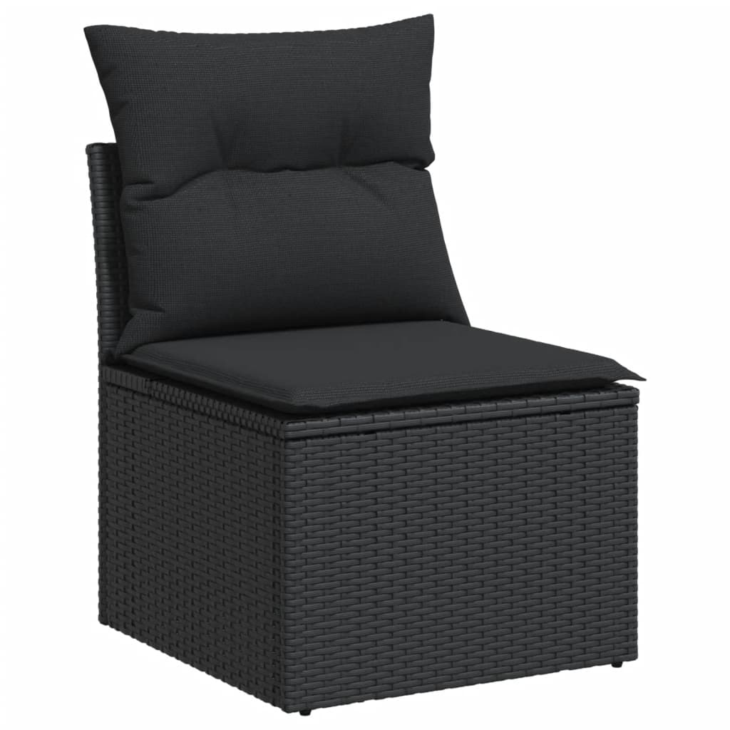 Salon de jardin avec coussins 14 pcs noir résine tressée