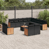 Salon de jardin avec coussins 14 pcs noir résine tressée