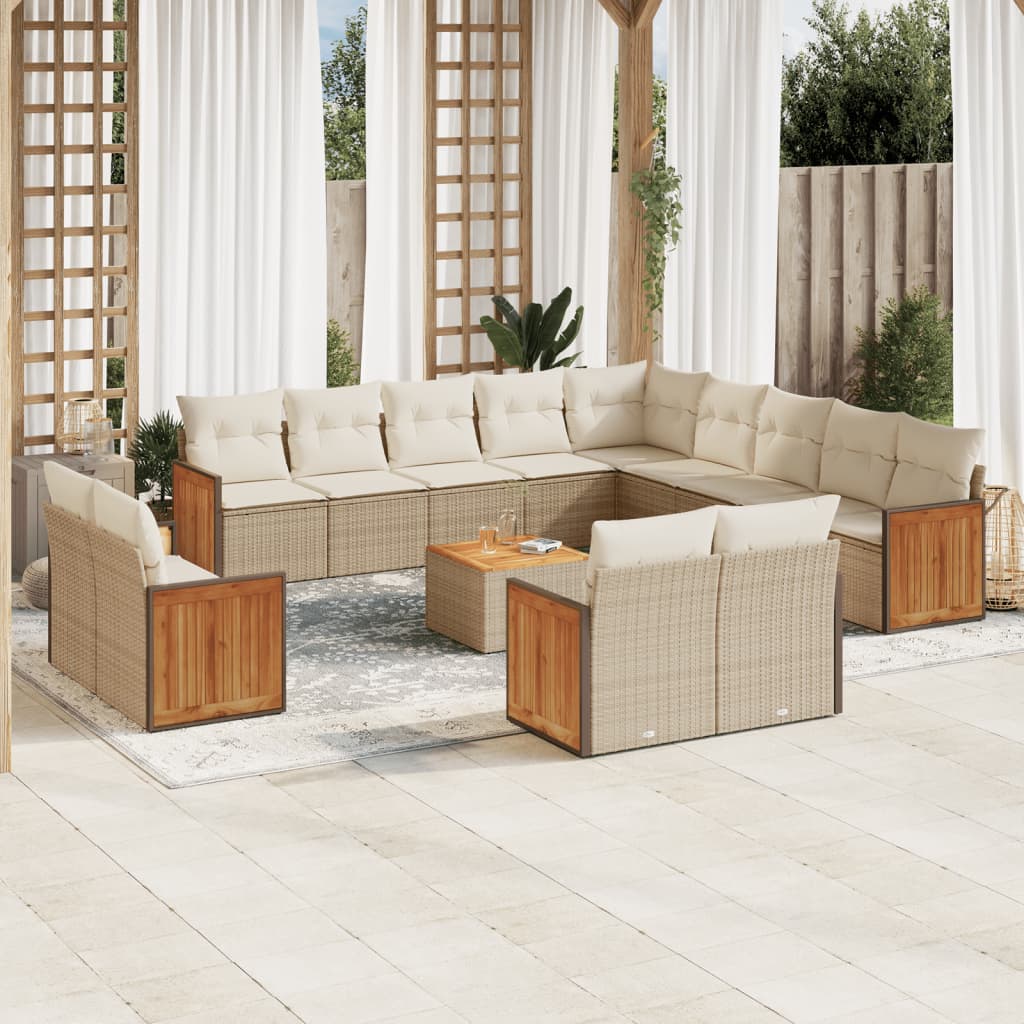 Salon de jardin avec coussins 14 pcs beige résine tressée