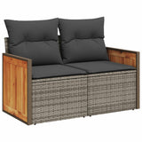 9-piece garden furniture set with grey cushions in woven resin