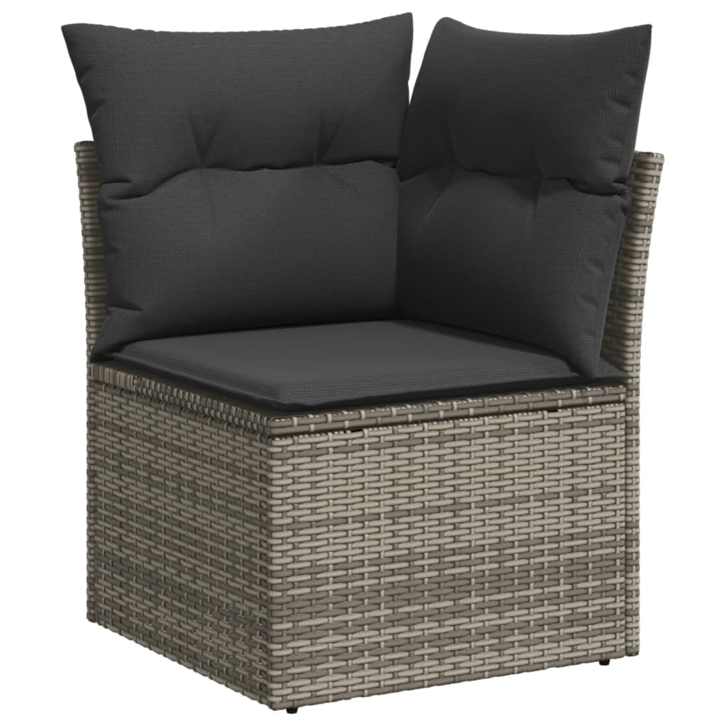 9-piece garden furniture set with grey cushions in woven resin