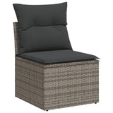 9-piece garden furniture set with grey cushions in woven resin