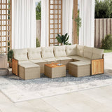 Salon de jardin avec coussins 10 pcs beige résine tressée