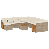 Salon de jardin avec coussins 12 pcs beige résine tressée