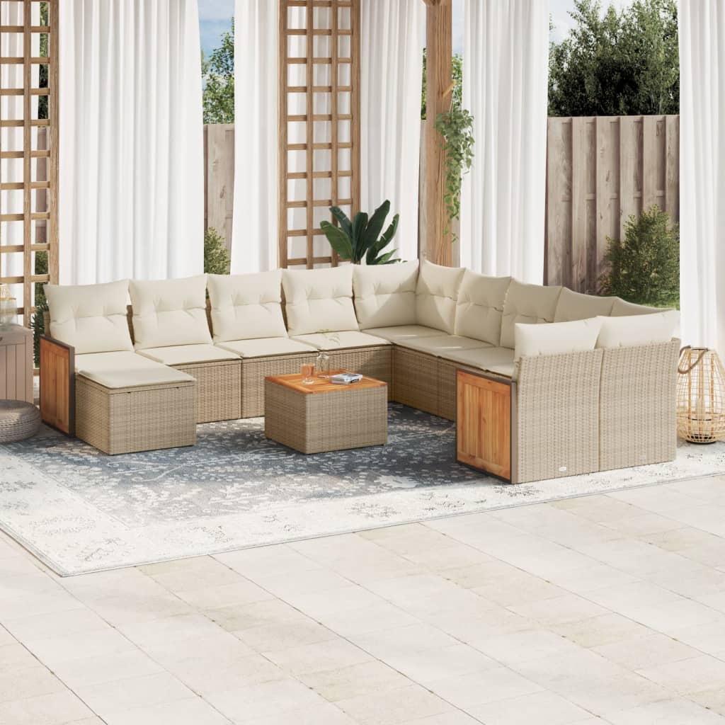 Salon de jardin avec coussins 12 pcs beige résine tressée