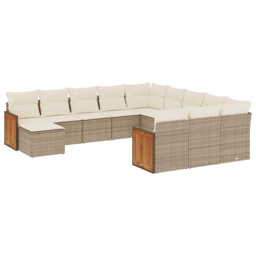 Salon de jardin avec coussins 12 pcs beige résine tressée