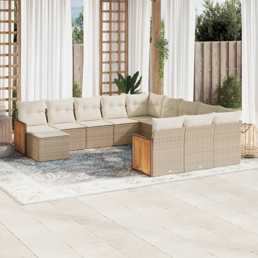 Salon de jardin avec coussins 12 pcs beige résine tressée