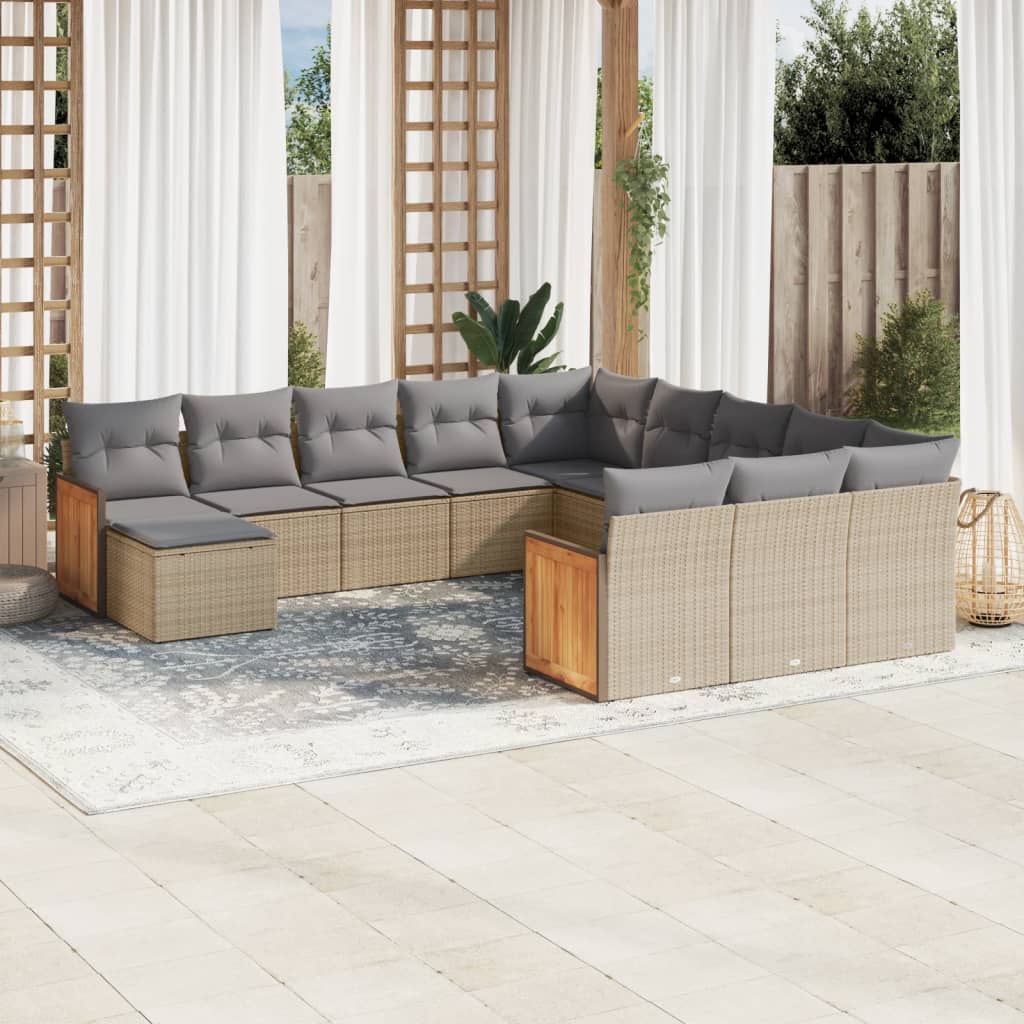 Salon de jardin avec coussins 12 pcs beige résine tressée