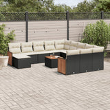 Salon de jardin avec coussins 13 pcs noir résine tressée