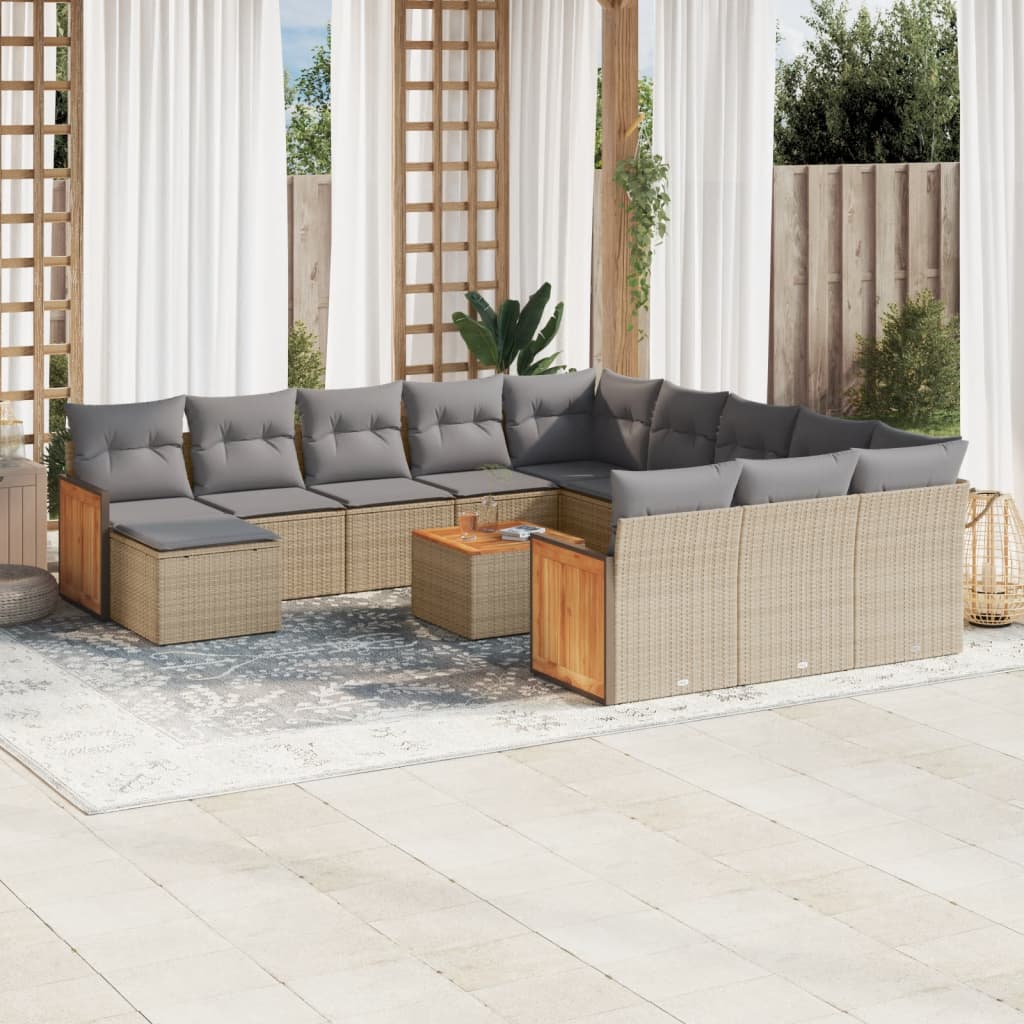 Salon de jardin avec coussins 13 pcs beige résine tressée