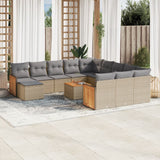 Salon de jardin avec coussins 13 pcs beige résine tressée