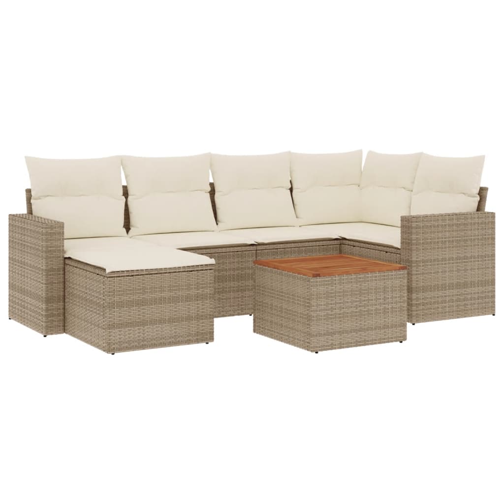 Garden furniture set with cushions 7 pcs beige woven resin