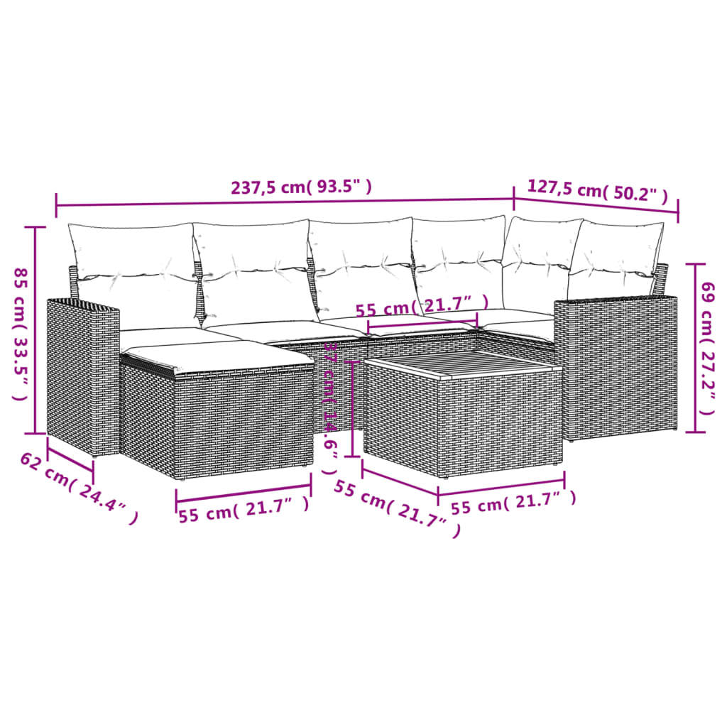 Garden furniture set with cushions 7 pcs beige woven resin