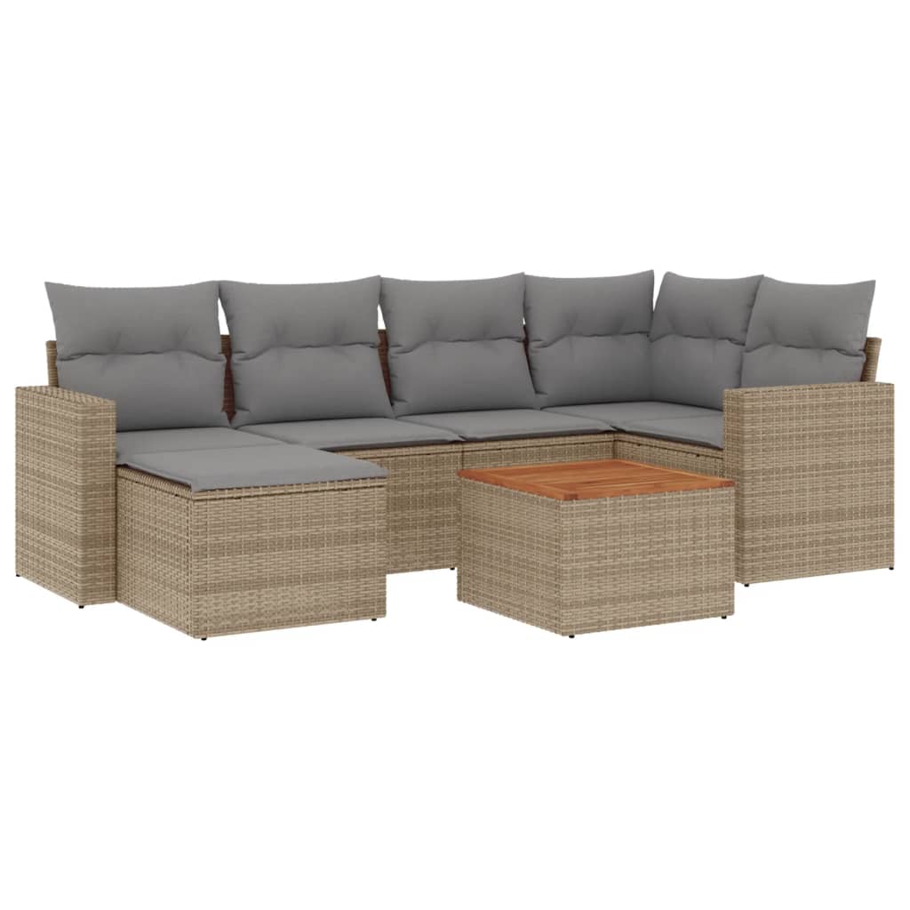 Salon de jardin avec coussins 7 pcs beige résine tressée