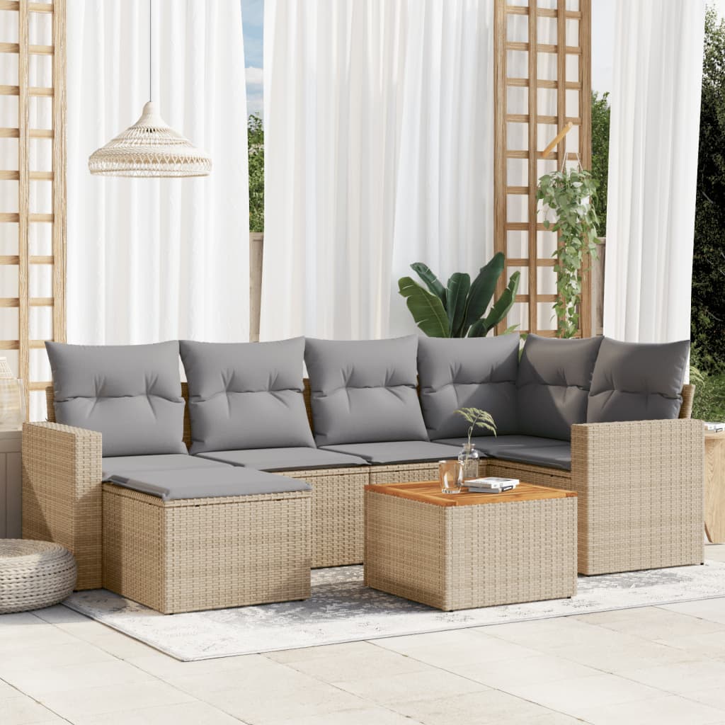 Salon de jardin avec coussins 7 pcs beige résine tressée