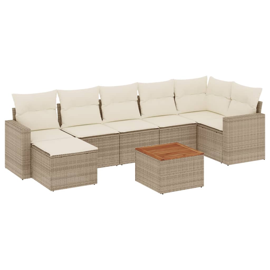 Salon de jardin avec coussins 8 pcs beige résine tressée