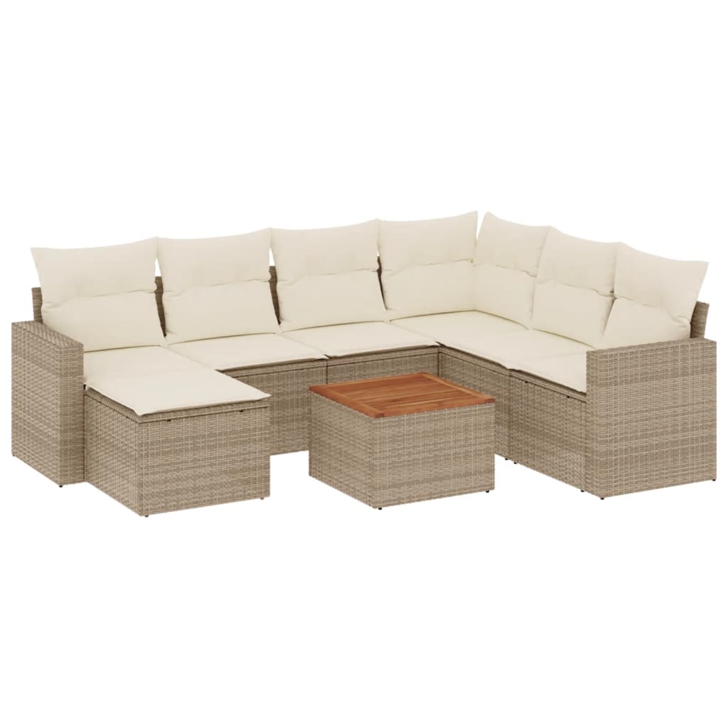 Salon de jardin avec coussins 8 pcs beige résine tressée