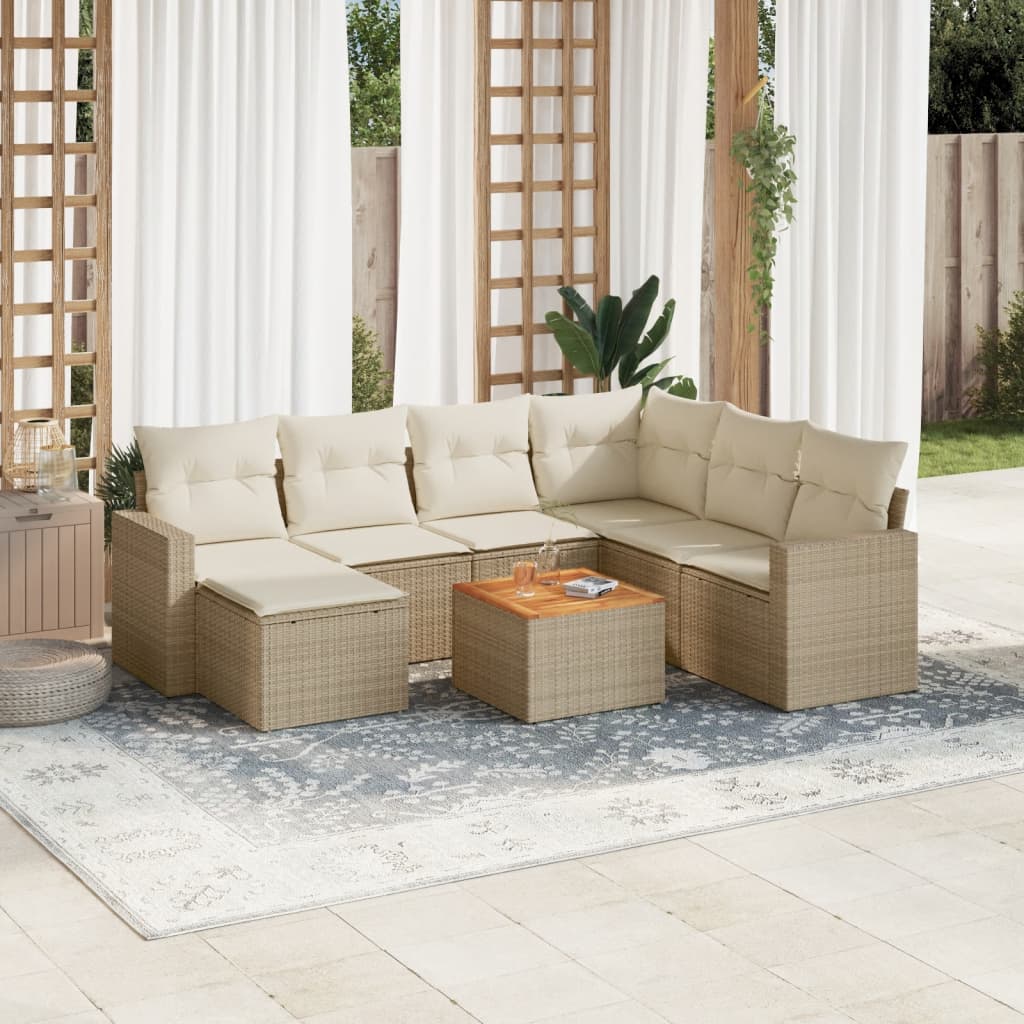 Salon de jardin avec coussins 8 pcs beige résine tressée