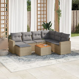 Salon de jardin avec coussins 8 pcs beige résine tressée