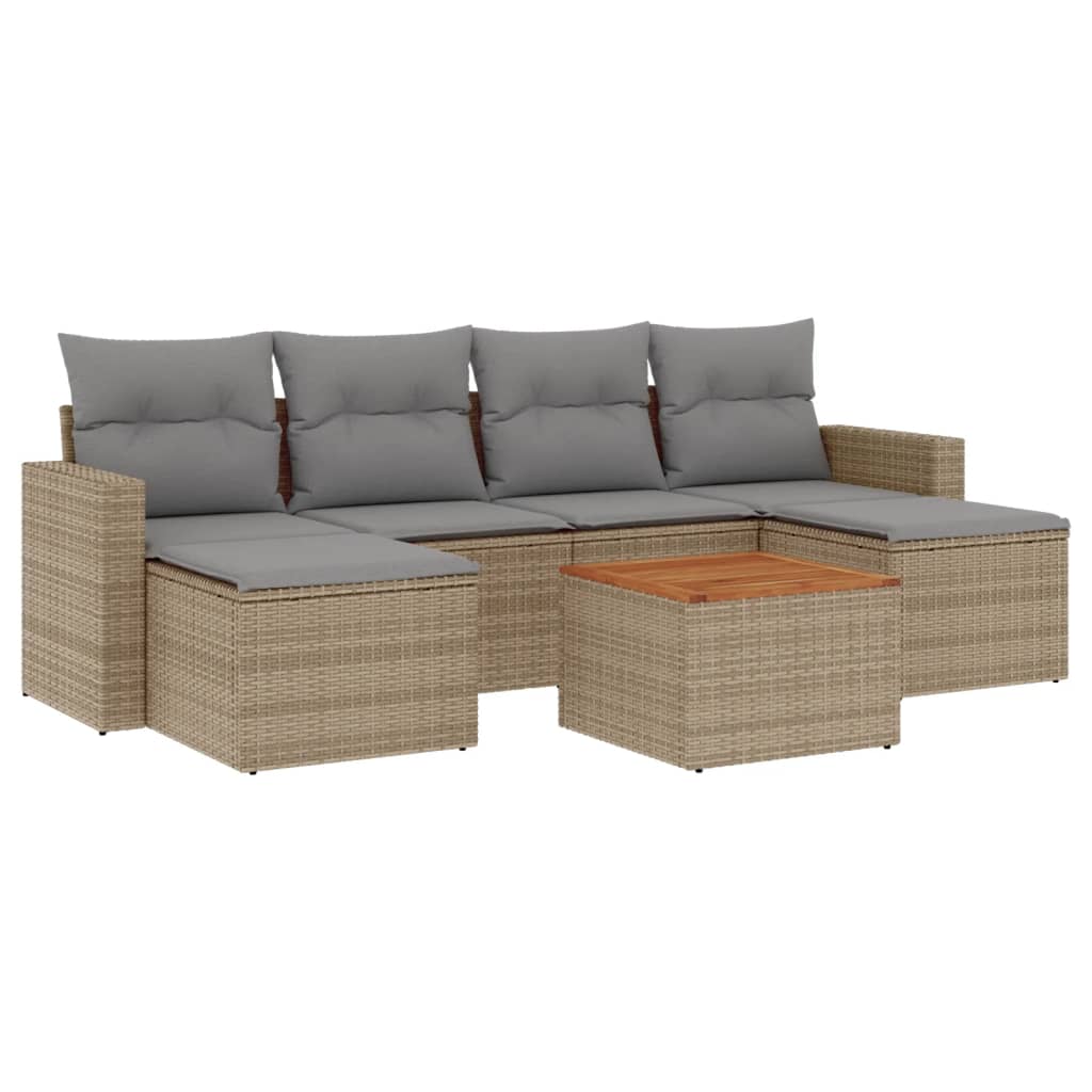 Salon de jardin avec coussins 7 pcs beige résine tressée