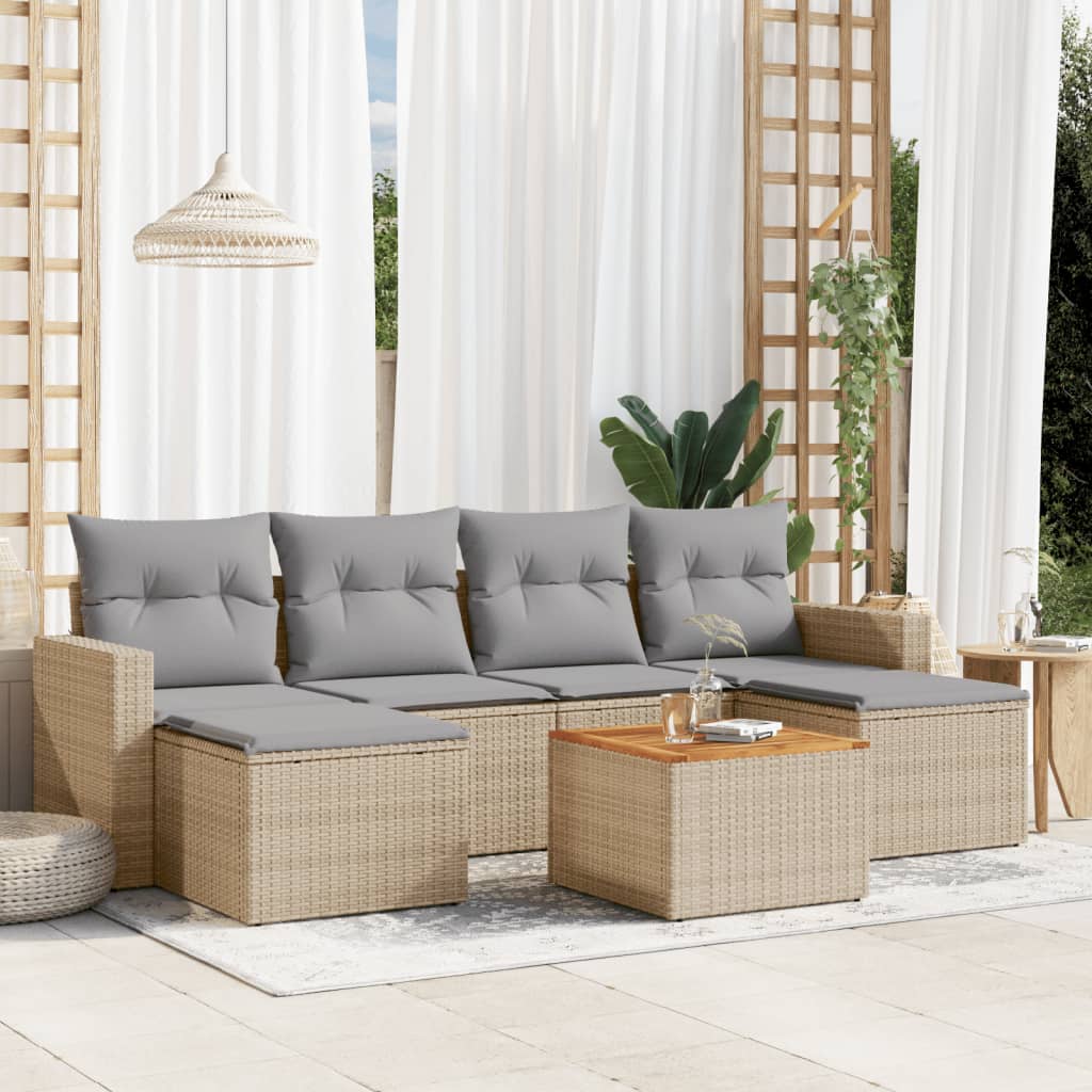 Salon de jardin avec coussins 7 pcs beige résine tressée