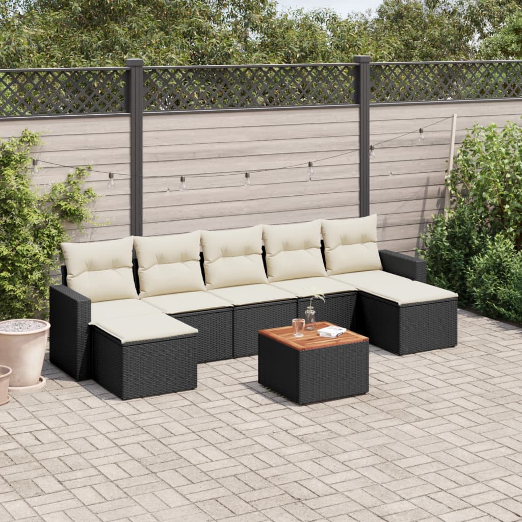 Salon de jardin 8 pcs avec coussins noir résine tressée