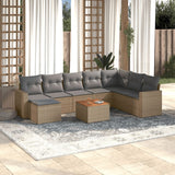 Salon de jardin avec coussins 9 pcs beige résine tressée