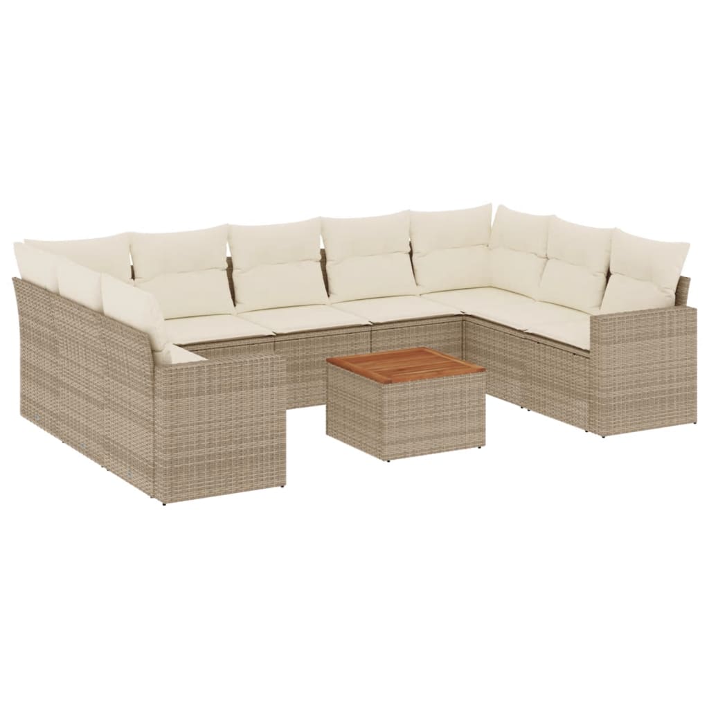 Garden furniture set with cushions 10 pcs beige woven resin