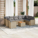 Salon de jardin avec coussins 10 pcs beige résine tressée