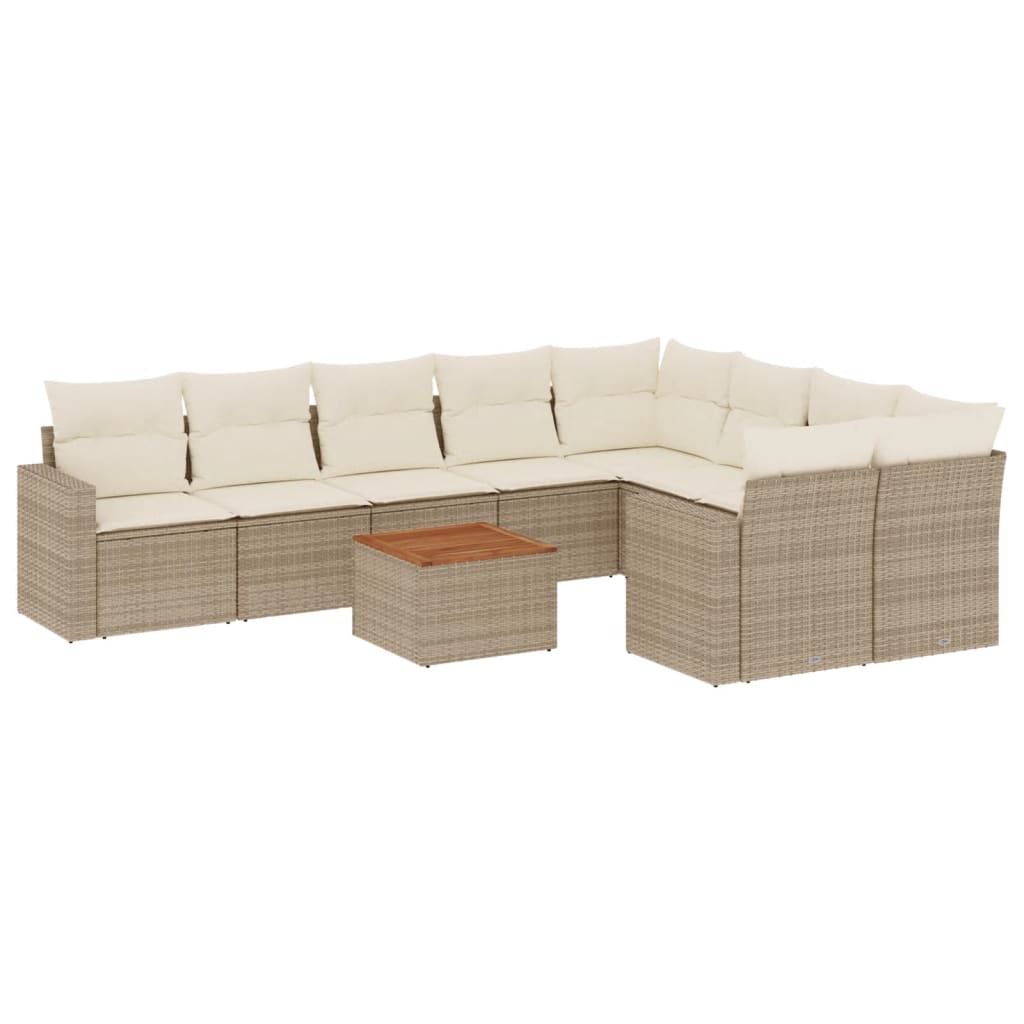 Salon de jardin avec coussins 10 pcs beige résine tressée