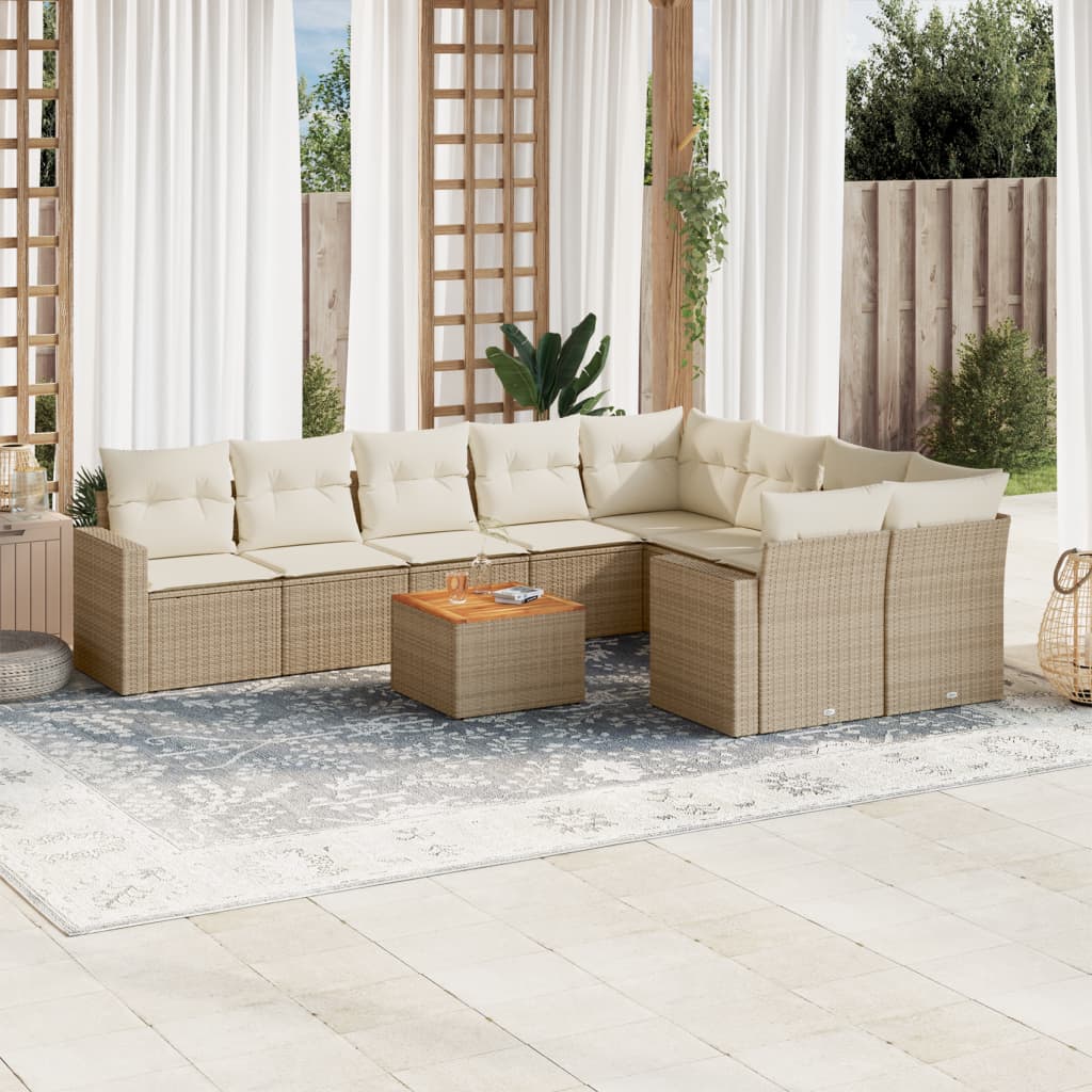 Salon de jardin avec coussins 10 pcs beige résine tressée