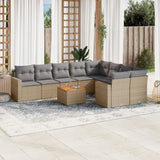 Salon de jardin avec coussins 10 pcs beige résine tressée