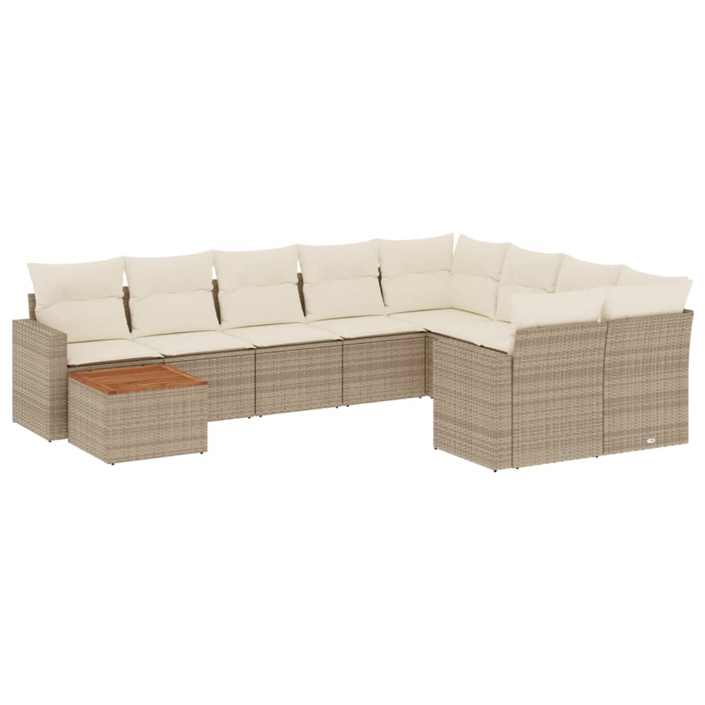 Salon de jardin avec coussins 10 pcs beige résine tressée