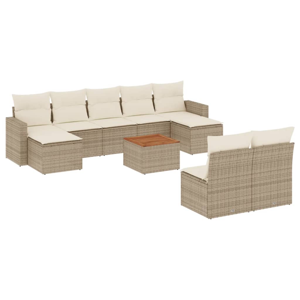 Garden furniture set with cushions 10 pcs beige woven resin