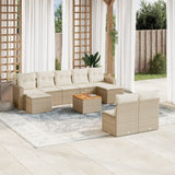 Garden furniture set with cushions 10 pcs beige woven resin