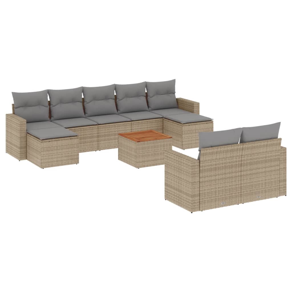 Garden furniture set with cushions 10 pcs beige woven resin