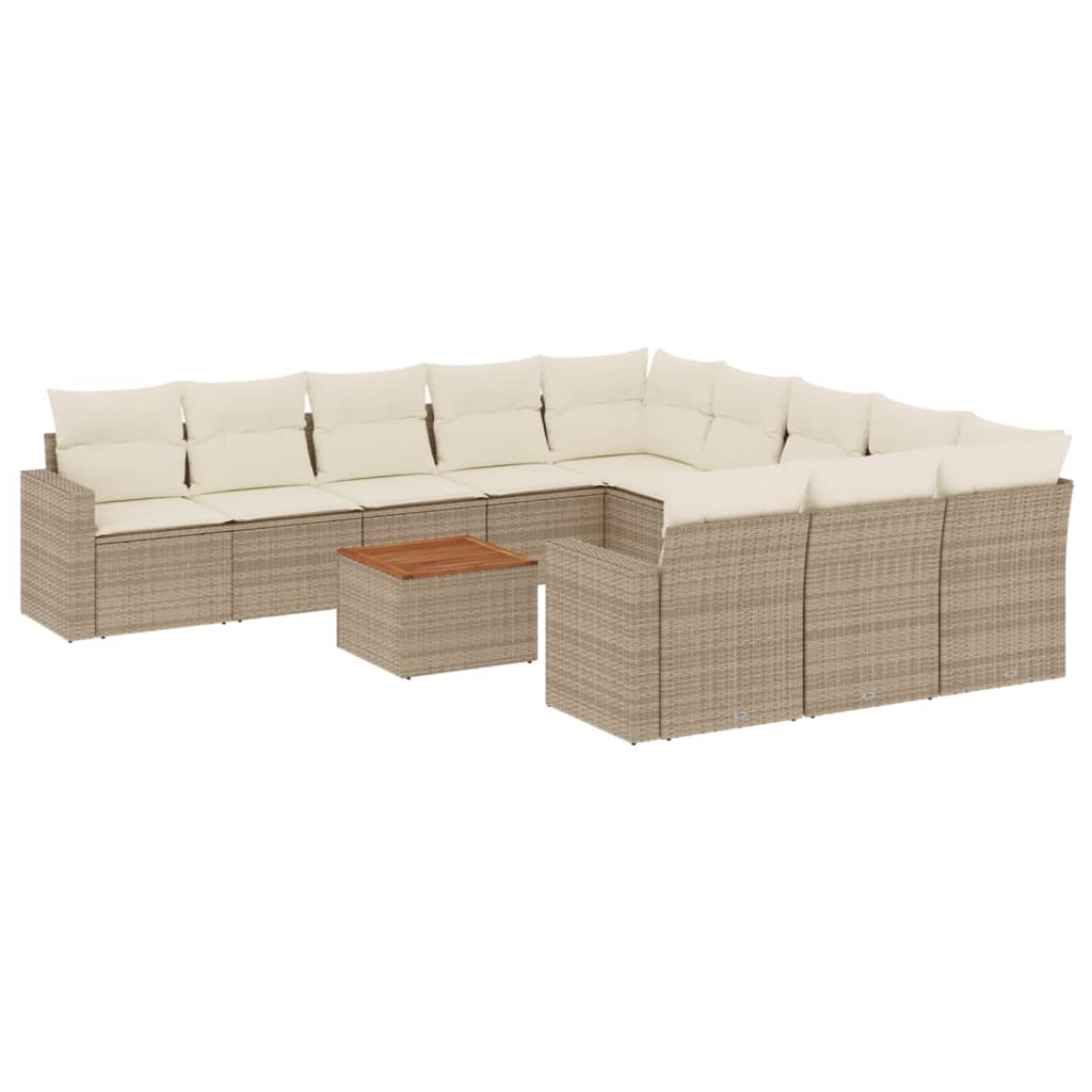 Salon de jardin avec coussins 12 pcs beige résine tressée