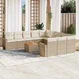 Salon de jardin avec coussins 12 pcs beige résine tressée