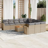 Salon de jardin avec coussins 12 pcs beige résine tressée