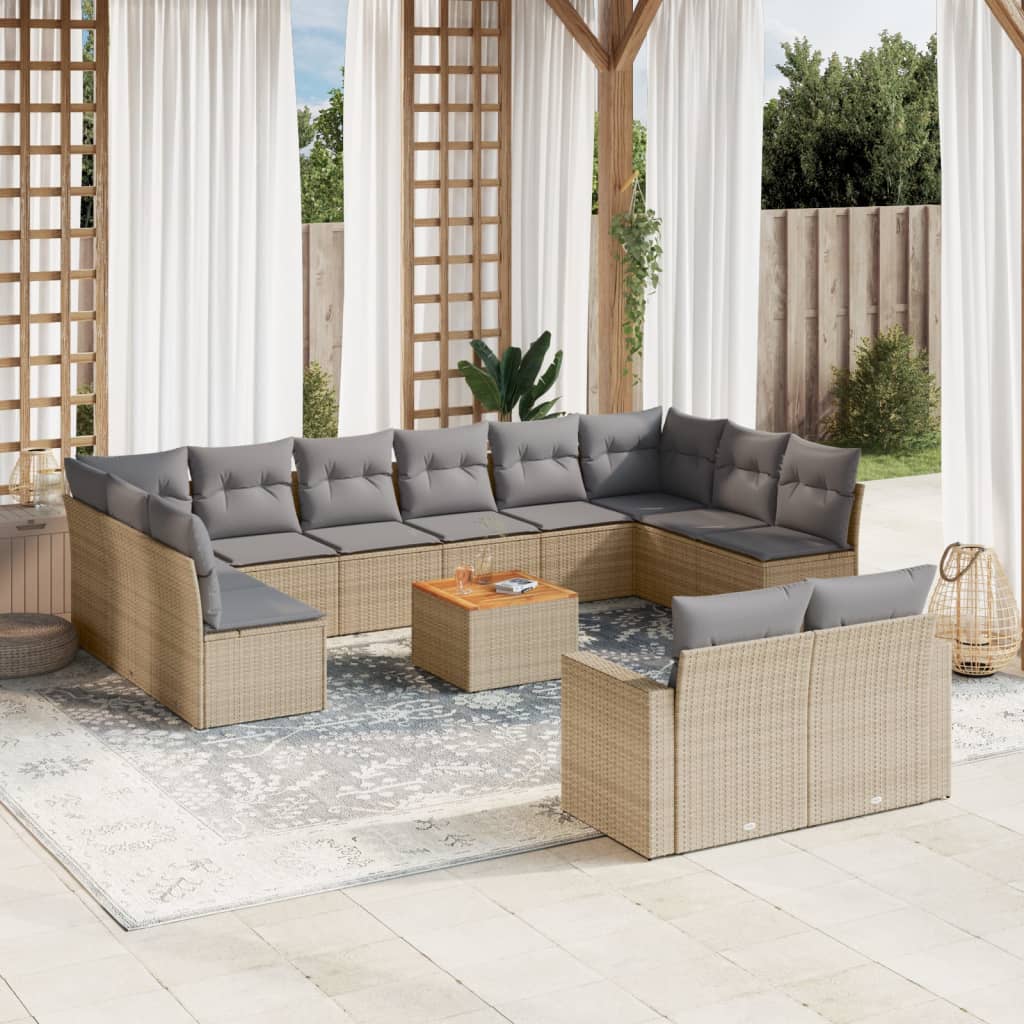 Salon de jardin avec coussins 13 pcs beige résine tressée