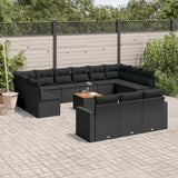 Salon de jardin avec coussins 14 pcs noir résine tressée