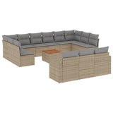 Salon de jardin avec coussins 14 pcs beige résine tressée