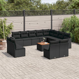 Salon de jardin avec coussins 13 pcs noir résine tressée