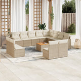 Salon de jardin avec coussins 13 pcs beige résine tressée