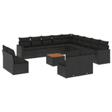 Garden furniture set with cushions 14 pcs black woven resin