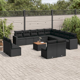 Garden furniture set with cushions 14 pcs black woven resin