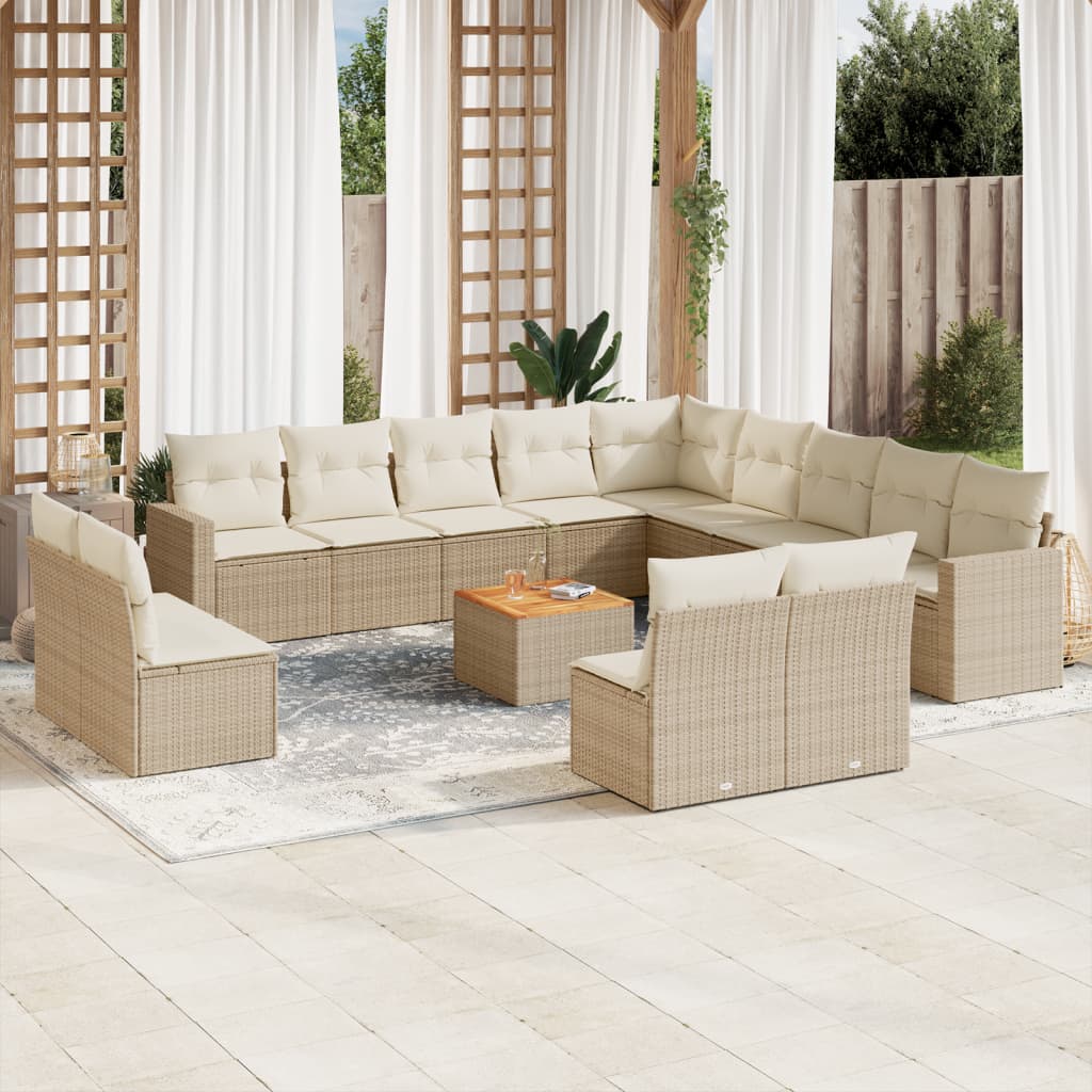 Salon de jardin avec coussins 14 pcs beige résine tressée