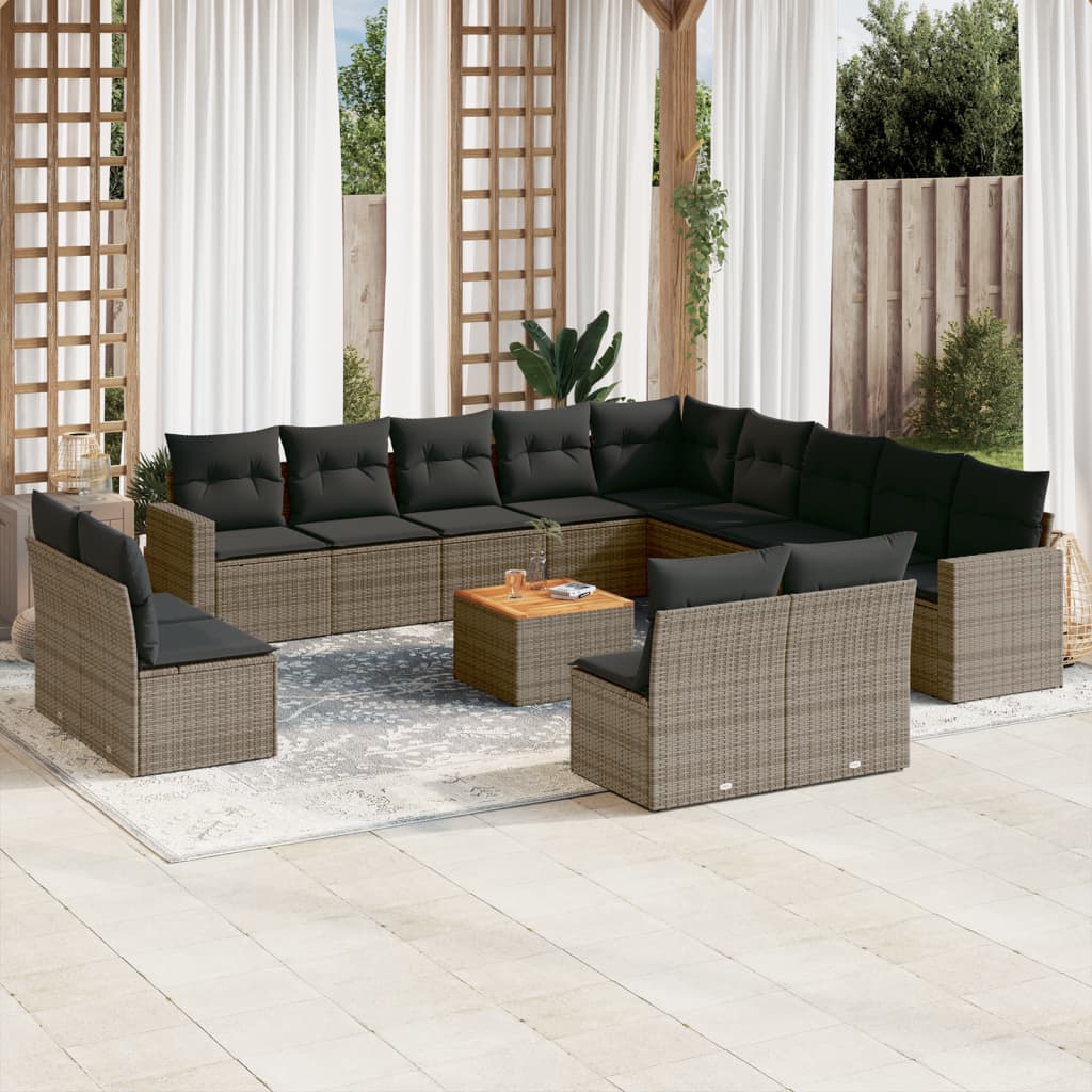 Salon de jardin avec coussins 14 pcs gris résine tressée