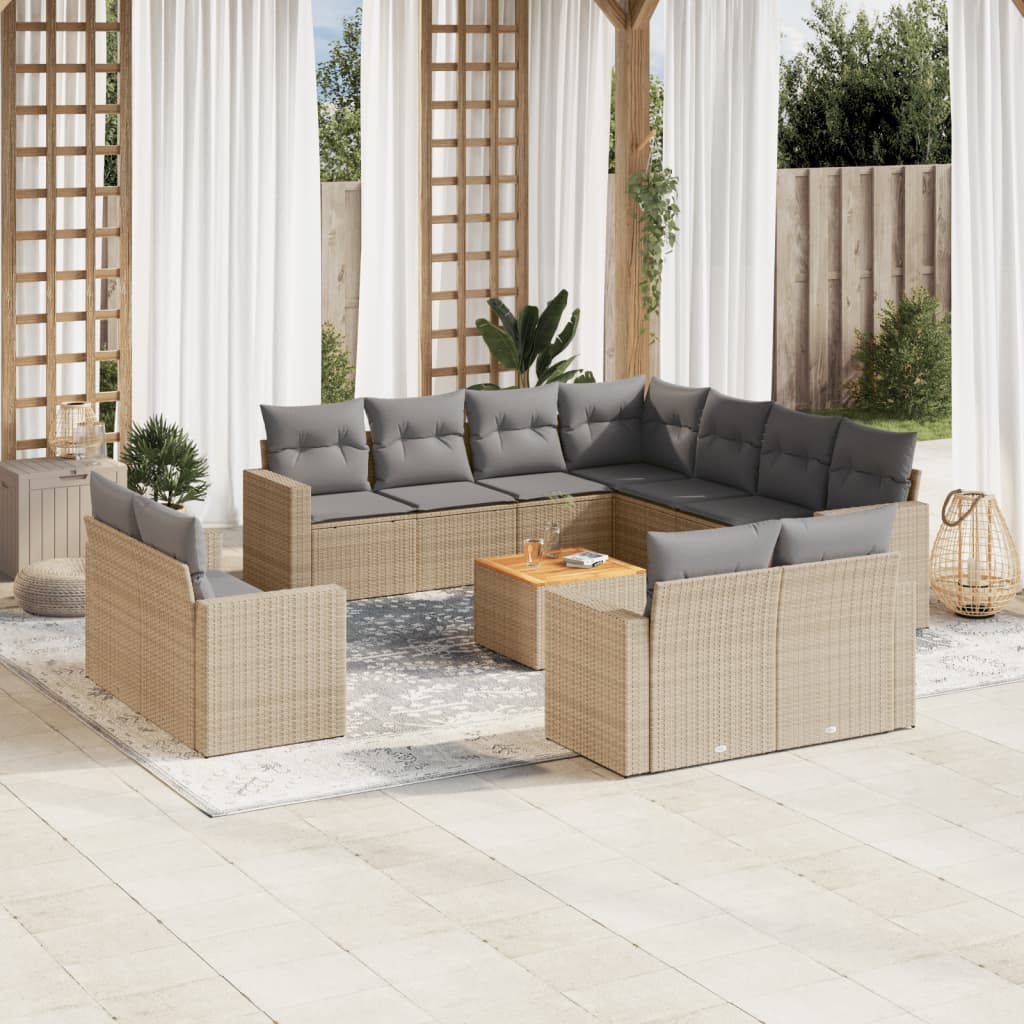 Salon de jardin avec coussins 12 pcs beige résine tressée